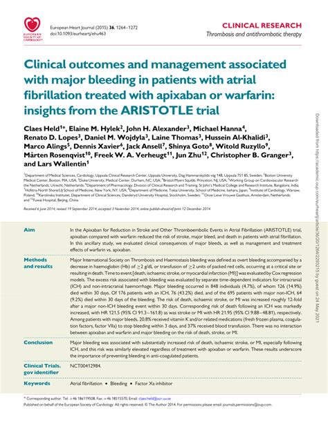 Pdf Clinical Outcomes And Management Associated With Major Bleeding