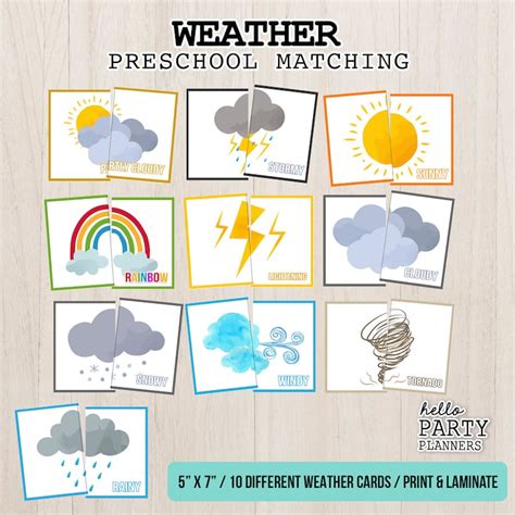 Weather Matching Game Preschool Activities Printable Weather Etsy