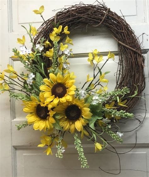 Farmhouse Rustic Country Sunflower Springsummer Wreath For Your Front