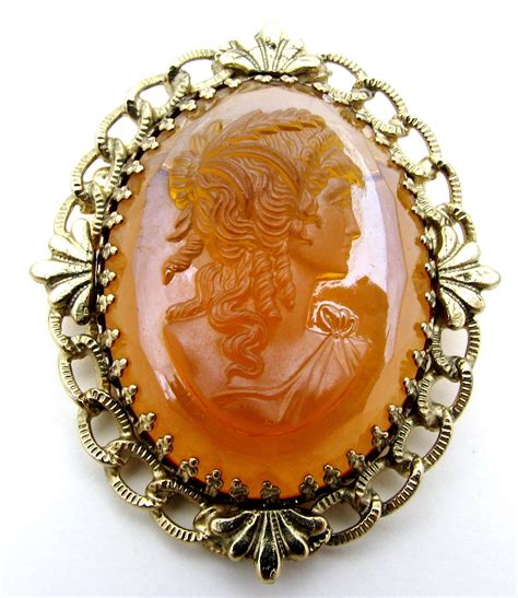 Vintage Amber Glass Cameo Brooch Pin Brooch Cameo Brooch Amber Glass