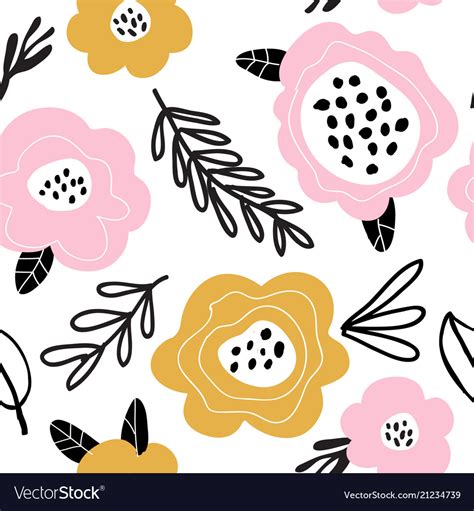 Seamless Pattern With Flowers Scandinavian Style Vector Image