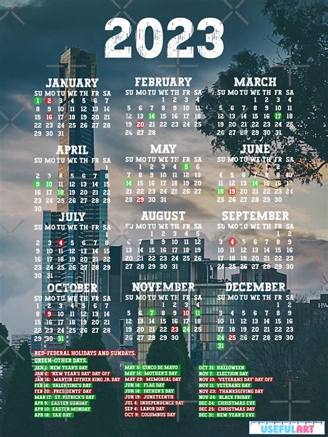 2023 United States Calendar With Holidays No25 Sticker For Sale By