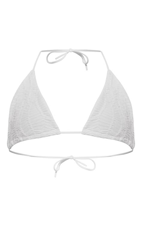White Textured Triangle Bikini Top Swimwear Prettylittlething