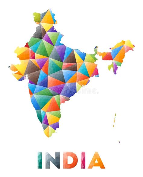 India Colorful Low Poly Country Shape Stock Vector Illustration Of