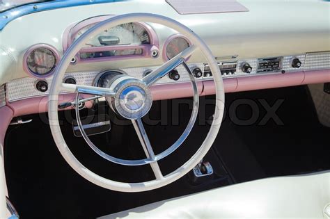 Retro Styled Classic American Car Interior With White And