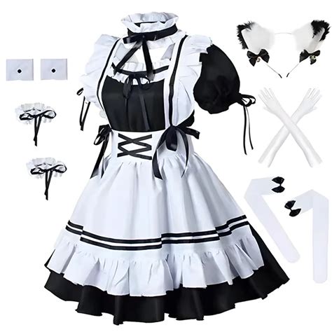 Купить Алиэкспресс 2023 Black Cute Lolita Maid Costumes Girls Women