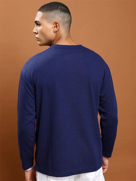 Buy Ketch Navy Solid Round Neck Oversized Fit T Shirt For Men Online At