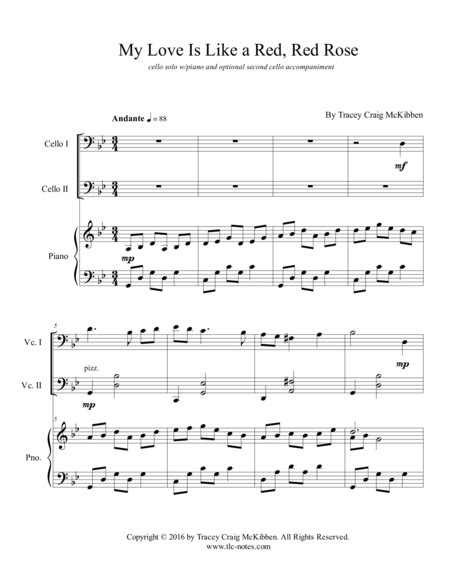 My Love Is Like A Red Red Rose For Cello Duet Sheet Music Tracey