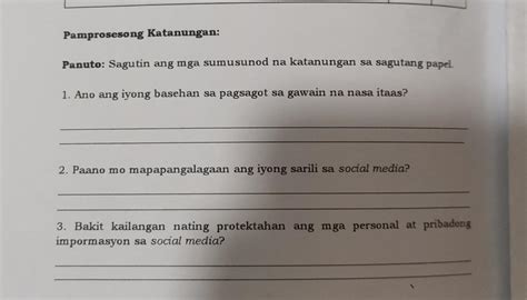 Pamprosesong Katanungan Panuto Sagutin Ang Mga Sumusunod Na