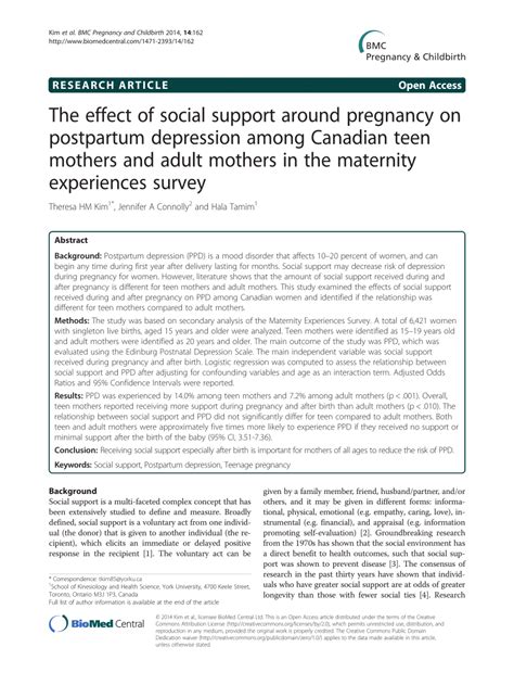 Pdf The Effect Of Social Support Around Pregnancy On Postpartum