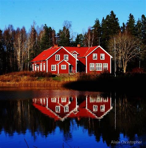 Red Swedish House Poster By Alain Safa Swedish House Sweden House