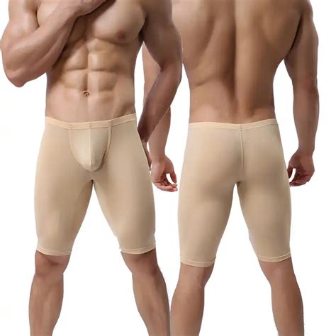 sexy men s bodywear silky smooth pouch underwear long leg boxer short leggings leggings seamless