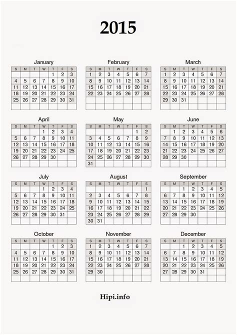 2015 Calendar Printable Free Large Images