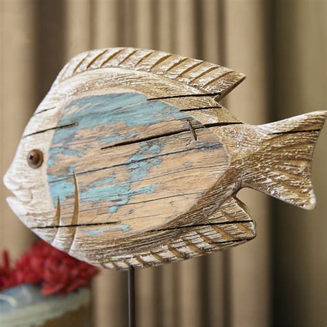 Nautical Retro Wood Standing Fish Ornaments Home Decoration Etsy