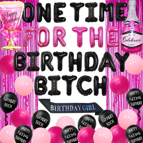 One Time For The Birthday Bitch Decorations For Girls Women Hot Pink Balloon