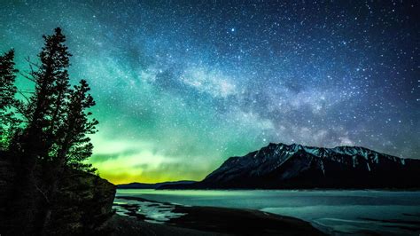 Aurora And The Milky Way Abraham Lake 8k Macbook Air Wallpaper Download