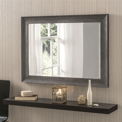 Yg224 Dark Grey Modern Rectangle Woodeffect And Scooped Framed Wall Mirror