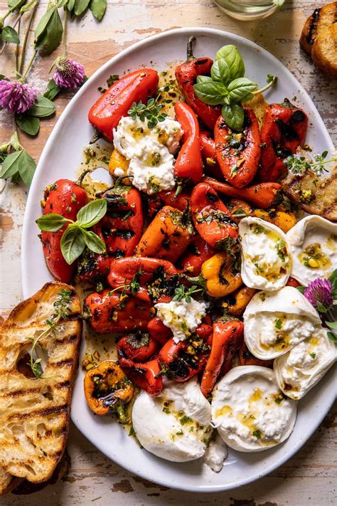 Charred Baby Bell Peppers With Burrata Yummy Recipe