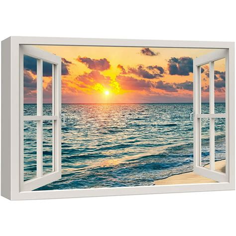 Wall26 Canvas Print Wall Art Window View Neon Sunset Sky Tropical