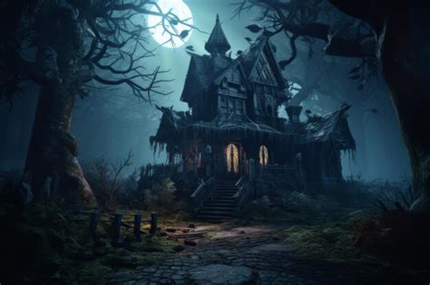 Premium Ai Image Abandoned Haunted House In The Woods Halloween Concept