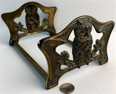 Lot Vintage Art Nouveau Owl Expandable Brass Bookend