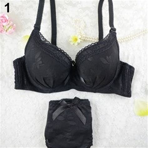 Womens Sexy Lace Underwire Push Up Bra Set Bowknot Embroider Brassiere
