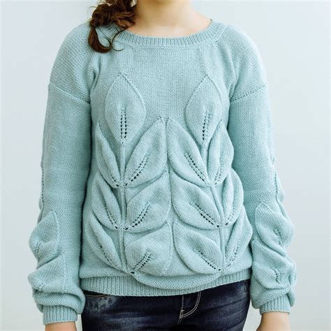 sweater with foliage leaves pattern sweater knitted ...