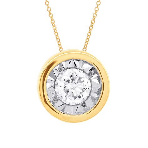020ct 14k Yellow Gold Diamond Round Solitaire Pendant Necklace