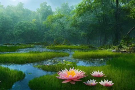 Premium Photo Forest Lake With Water Lilies On A Summer Day