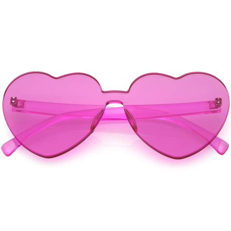 One Piece Rimless Heart Sunglasses Color Tinted Mono Block Lens 65mm Pink