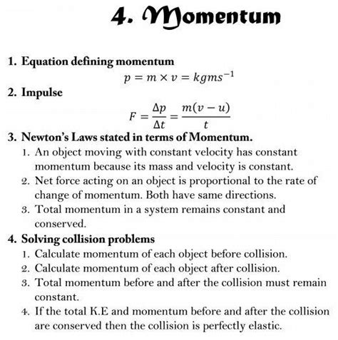 Simple All Momentum Formulas Cbse Class 10 Science Pdf
