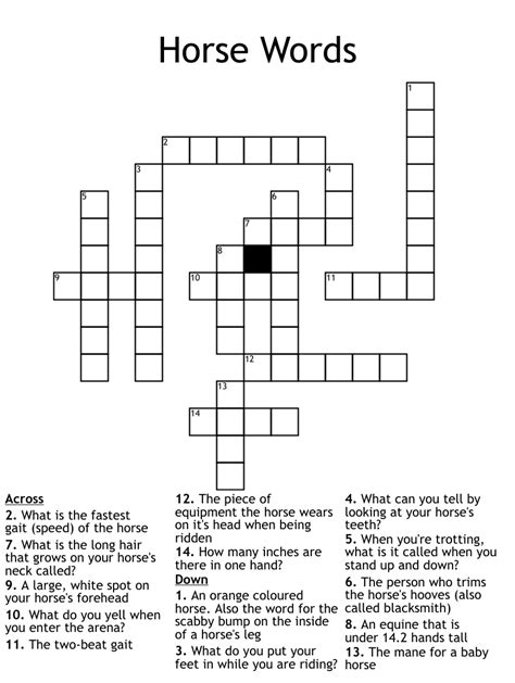 Crossword Puzzle Answers Spotted As A Horse - halloween crossword printable