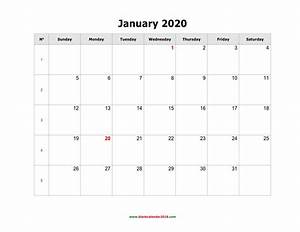 Blank Monthly Calendar 2020 Landscape