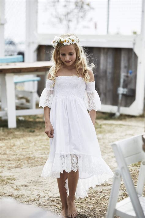 white maya dress with lace sleeves flower girl dresses boho flower girl dresses vintage