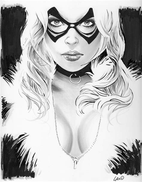 Black Cat By Greg Land Batgirl Catwoman Black Cat Marvel Cat Cave Black White Art Female