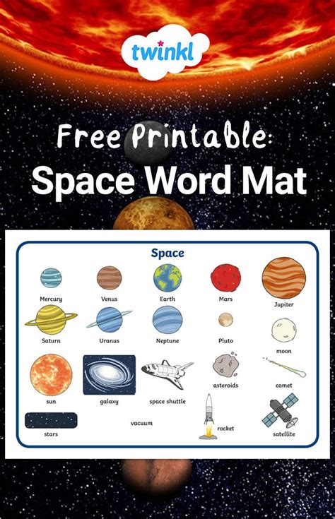 Free Printable Space Word Mat Space Words Space Activities For