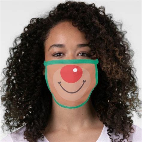 festive red nose reindeer smile funny christmas face mask in 2021 fashion face