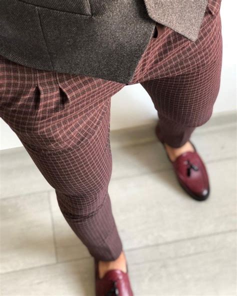 Buy Claret Red Slim Fit Plaid Pants By With Free Shipping