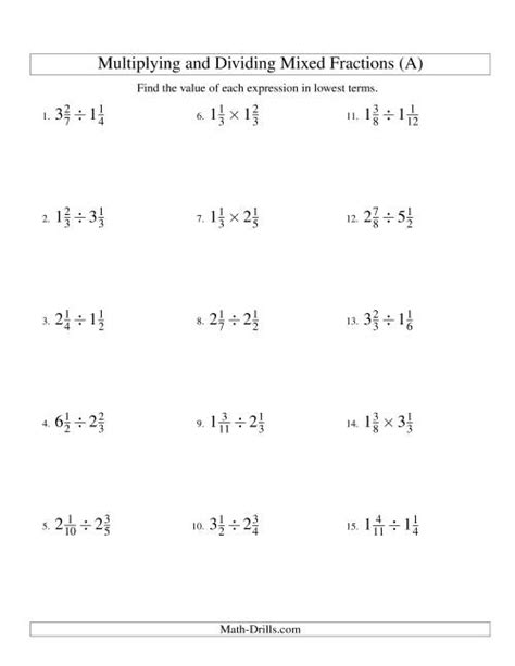 Multiplying Dividing Mixed Numbers Worksheet