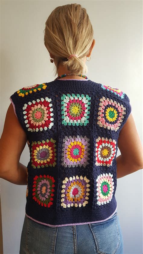 Granny Square Waistcoat Vest For Women Crochet Waistcoat Vintage