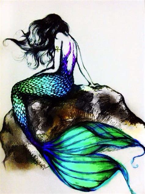 Watercolor Art Of A Mermaid Sitting On A Rock Mermaid Artwork
