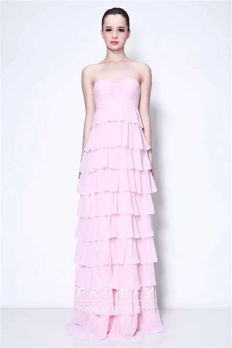 Baby Pink Chiffon Ruffled Tiered A Line Prom Dress Promfy