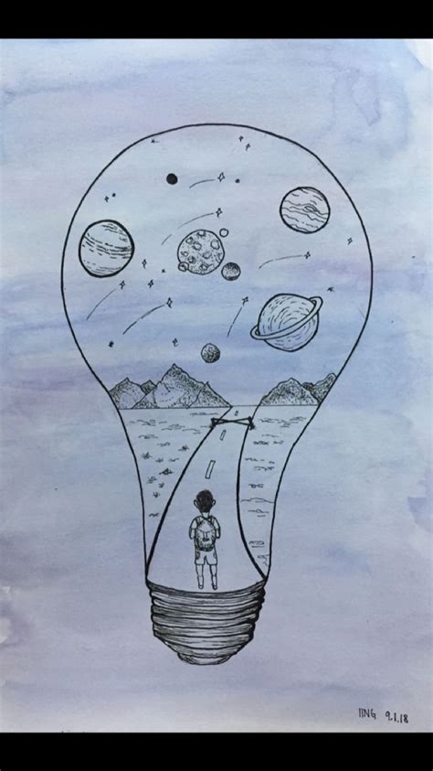 Don't worry, just keep reading. #drawing #planet #lightbulb | Space drawings