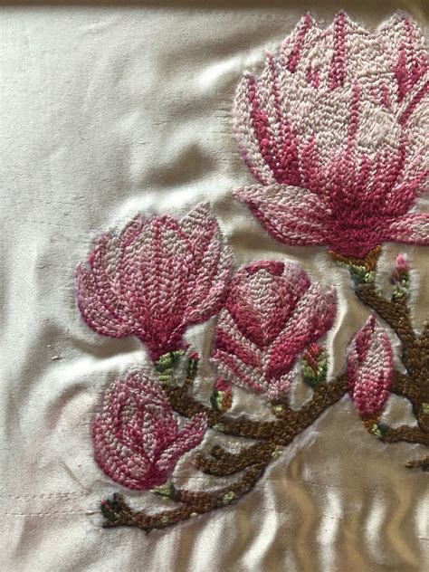 Hand Embroidered Chinese Magnolia Branch On Cream Silk Etsy