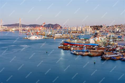 Premium Photo Aerial View Of Busan Harbor Bridge And The Port Of