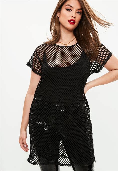 Lyst Missguided Curve Black Fishnet T Shirt Dress In Black