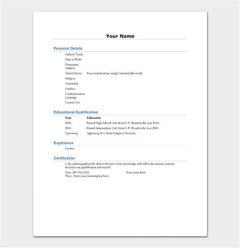To prepare a good cv, you need to pay attention to the content, that's right. Resume Template for Freshers - 18+ Samples in (Word, PDF Foramt)