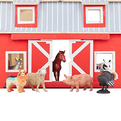 Melissa And Doug Fold And Go Wooden Barn With 7 Animal Play Figures