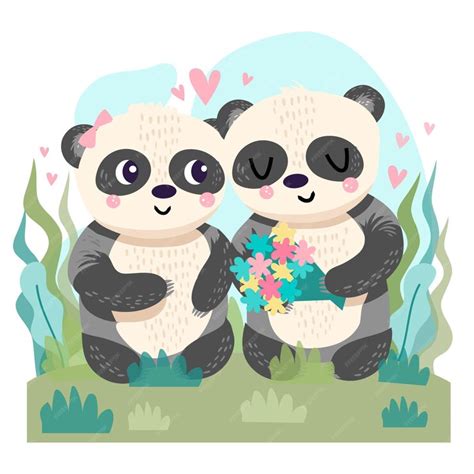 Free Vector Hand Drawn Valentines Day Pandas Couple