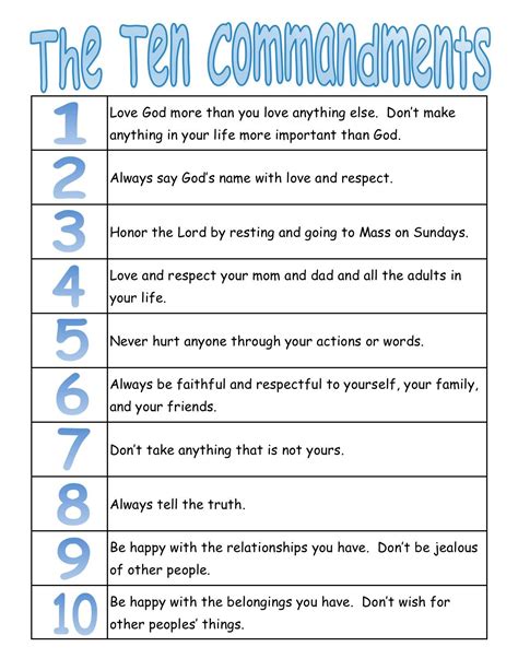 Ten Commandments For Kids Free Catholic Ten Commandments Printable